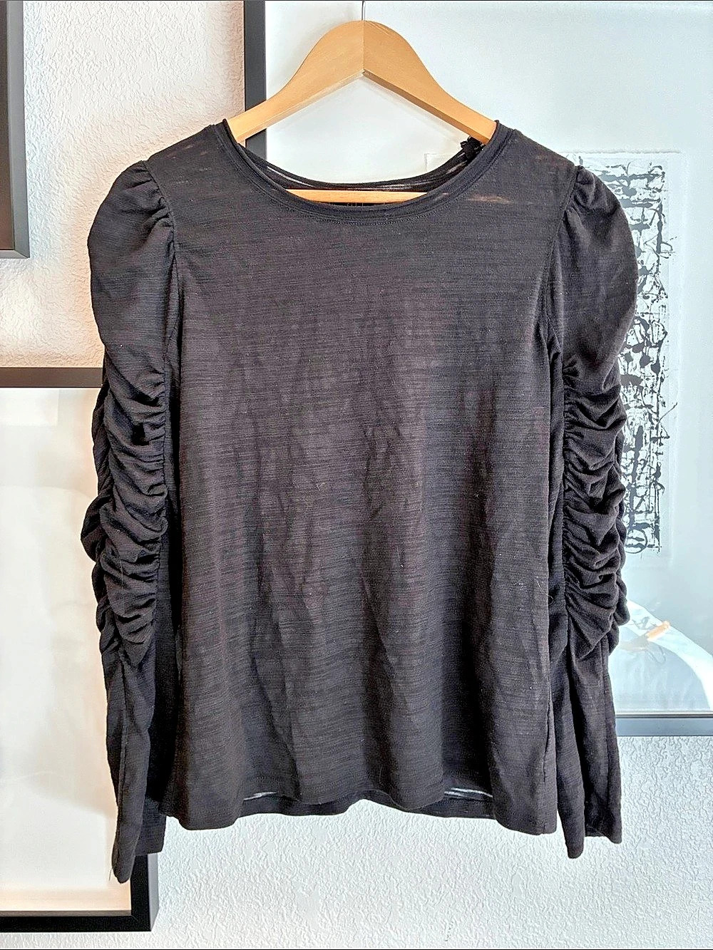 House of Harlow 1960 Ruched Sleeve Top in Black Size Large